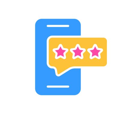 Yıldız çizgisi ikonlu akıllı telefon. Değerlendirme, favoriler, alet, internet, teknoloji, sensör. İş için beyaz arkaplan üzerindeki vektör renkli simge