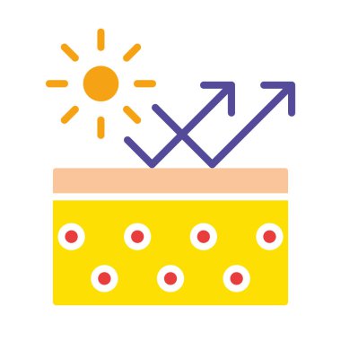 Güneş kremi simgesi. Cilt bakımı, koruma, tedavi, plaj, deniz, hipoalerjenik. İş için beyaz arkaplan üzerindeki vektör renkli simge