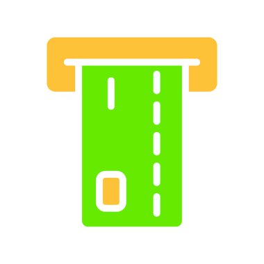 ATM hattı simgesi. Para, fatura, kredi kartı, nakit para, çek, şifre, banka, ödeme. İş için beyaz arkaplan üzerindeki vektör renkli simge