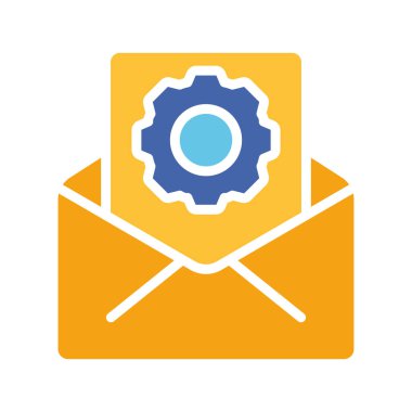 Vites çizgisi simgesi olan posta. Ayarlar, mektup, zarf, veri transferi, servis, internet. İş için beyaz arkaplan üzerindeki vektör renkli simge