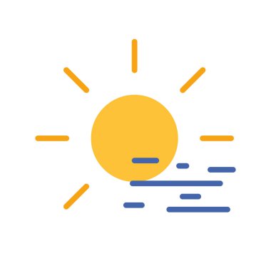 Deniz yansıma çizgisi simgesindeki güneş. Tatil, sahil, güneş banyosu, tatil, su, okyanus. İş için beyaz arkaplan üzerindeki vektör renkli simge