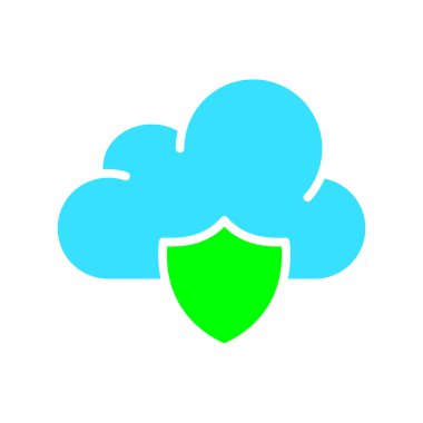 Kalkan çizgisi simgesi ile bulut kaydı. Kişisel verilerin korunması, güvenlik, bilgi transferi, veritabanı. İş için beyaz arkaplan üzerindeki vektör renkli simge