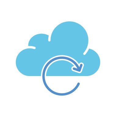 Spiral çizgi ikonu ile bulut tasarrufu. İnternet, dünya çapında ağ, bilgi, veri transferi, depolama. İş için beyaz arkaplan üzerindeki vektör renkli simge