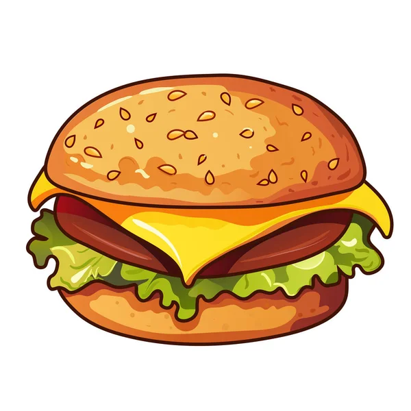 Cheeseburger Lahodný Šťavnatý Burger Plackou Kotletou Sýrem Čedar Salátem Sezame — Stockový vektor