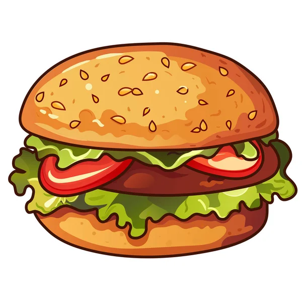 Hambúrguer Delicioso Hambúrguer Suculento Com Patty Costeleta Alface Molho Tomate — Vetor de Stock