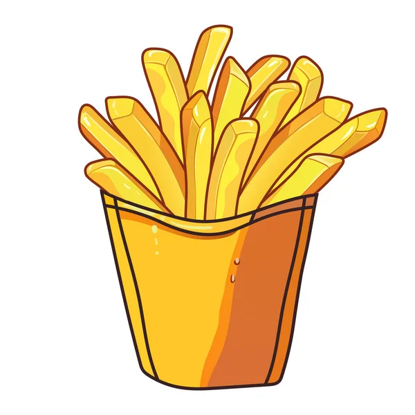 French Fries Yellow Cardboard Box Deep Fried Crispy Fried Potatoes — Stock Vector