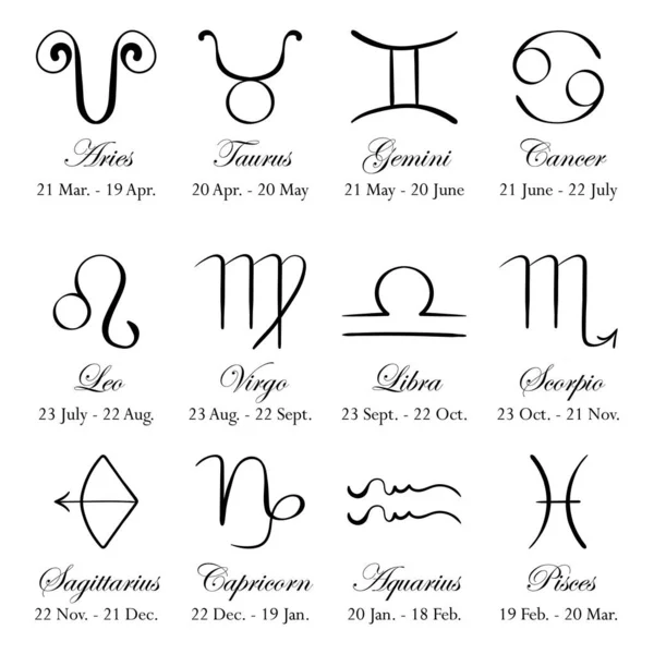 Horóscopo Con Signos Del Zodiaco Con Nombres Fechas Astrología Estrellas — Vector de stock