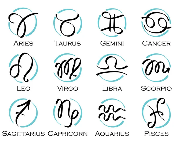 Horoskop Mit Tierkreiszeichen Mit Namen Astrologie Sterne Himmel Sternbilder Astronomie — Stockvektor
