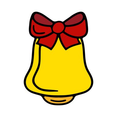 Kırmızı fiyonklu altın çan. Dekorasyon, dekorasyon, Noel, yeni yıl arifesi, kurdele, 25 Aralık, kış, tatil atmosferi, kutlama, aile kutlaması, gelenekler. Renkli simge