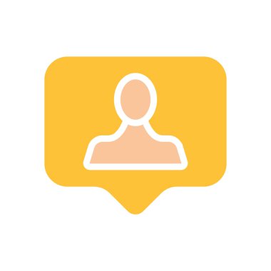 Bir adamla konuşma balonu. İletişim, düşüncelerin ifadesi, diyalog, internet, takım çalışması, toplantı, mesaj, mesaj, e-posta, sosyal medya bildirimi. Beyaz arkaplanda renkli simge