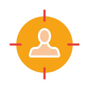 Silah zoruyla adam. Hedef kitle, hedef alma, hedef alma, hedef alma, görme, satış başlatma, kişisel büyüme kursu, müşteri tabanı edinme, SMM, sosyal medya pazarlaması. Beyaz arkaplanda renkli simge