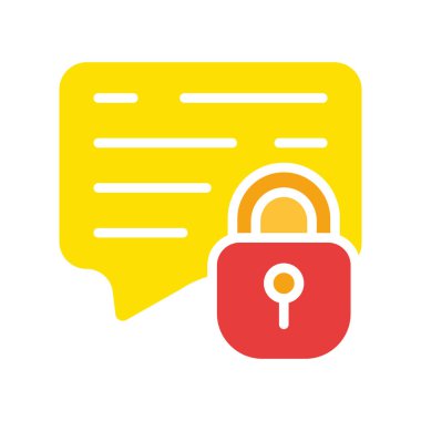 Kilitli bir konuşma balonu. Özel mesajlar, çok gizli, kişisel veri koruması, güvenlik sistemi, şifreleme, sohbet, mesaj, mektup, e-posta, iletişim. Beyaz arkaplanda renkli simge