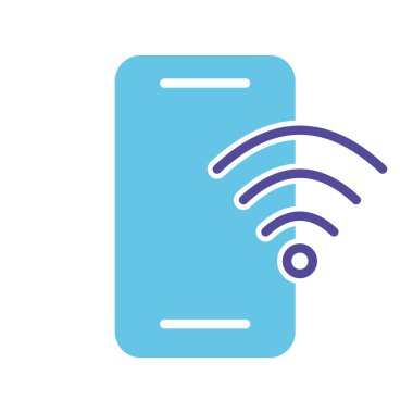 Kablosuz ağ tabelalı akıllı telefon. İnternet bağlantısı, kablosuz, modern teknolojiler, yüksek veri aktarım hızı, sörf, ağ, kullanıcı, telefon, cihaz bağlı. Beyaz arkaplanda renkli simge