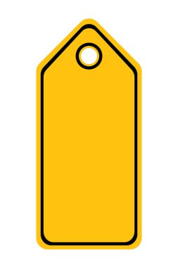 Sarı etiket çizgisi simgesi. Etiket, etiket, numara, gardırop, beden, fiyat etiketi, butik kıyafetler. İş ve reklam için vektör simgesi