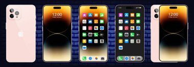 Apple iPhone 14. Akıllı telefon. Pembe renkte mevcut. Yeni iPhone en fazla 14 pro. Model ekran iPhone ve arka taraf iPhone. Apple A.Ş. tarafından. Orijinal sunum. Yazı.