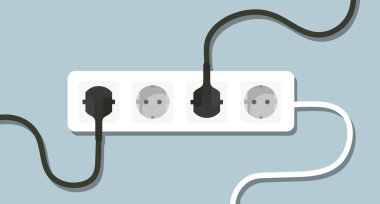 Uzatma kablosu ve iki tane ücretsiz soket çizimi. Elektrik, bağlantı, kablolar, yalıtım, güvenlik. İş ve reklam için vektör simgesi