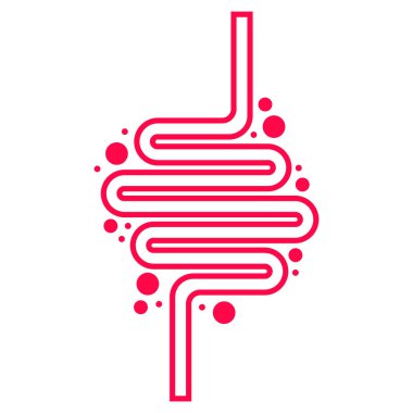 Noktalı bağırsaklar. Mide, sindirim, bakteri, karın, yemek borusu, organ, sindirim, apandis, anatomi. İş ve reklam için vektör simgesi