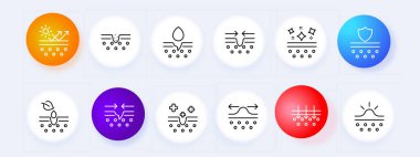 Deri ikon seti. Kozmetik, tedavi, sivilce, sivilce, nemlendirici, güzellik, esneklik, güneş kremi. Neomorfizm tarzı. İş ve reklam için vektör satırı simgesi