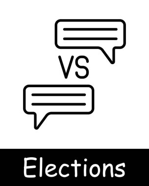Seçimler ikonu belirler. Tartışma, tartışma, oy, aday desteği, siluet, insan hakları, istatistik, oy pusulası, beyaz arkaplanda siyah çizgiler, görüş çatışması. Oylama konsepti.