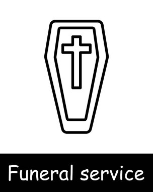 Seth Icon Cenaze Servisi. İncil, haç, din, Hıristiyanlık, cenaze evi, tabut, anıt, keder, üzüntü, hüzün, beyaz arka planda siyah çizgiler. Gömme kavramı.