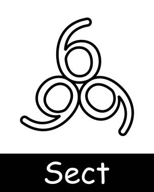 Mezhep seti simgesi. Pentagram, Baphomet mührü, kurbanlar, Şeytan, 666, mistisizm, paranormal, inanç, ters haç, ibadet, ikna, beyaz arka planda siyah çizgiler. Tarikat konsepti.