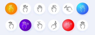 Dokunmatik jestler belirlenmiş bir simge. Tap, iki vuruş, kaydırma, sürükleme, çimdikleme, döndürme, yakınlaştırma, uzun baskı, kaydırma, yayma, çevir. Kullanıcı arayüzü, dokunmatik ekran kavramı.