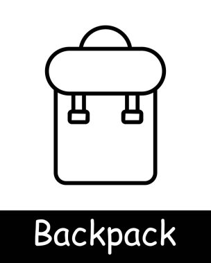 Sırt çantası çizgisi simgesi. Okul çantası, seyahat takımı, yürüyüş, öğrenci aksesuarı, depolama, taşıma, sırt çantası, açık hava aktivitesi, konfor, taşınabilir.