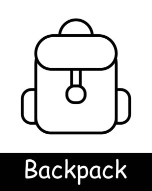 Sırt çantası çizgisi simgesi. Okul çantası, seyahat takımı, yürüyüş, öğrenci aksesuarı, depolama, taşıma, sırt çantası, açık hava aktivitesi, konfor, taşınabilir.