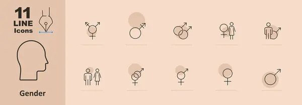 stock vector Gender set icon. Male and female symbols, gender neutral, transgender symbol, couple, man and woman, intersex symbol. Gender identity and diversity concept