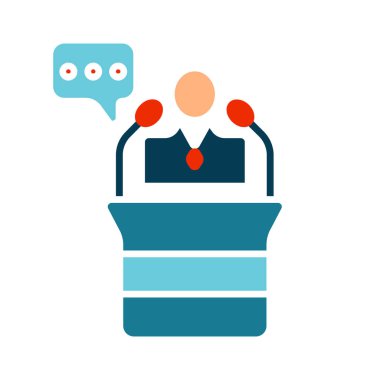 Topluluk konuşma çizgisi simgesi. Konuşmacı, podyum, sunum, konuşma, konferans, konuşma, konuşma, hatip, siyasetçi, iletişim, tartışma, duyuru, izleyici, mikrofon