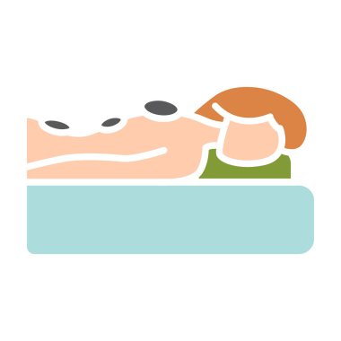 Sıcak taş masaj hattı ikonu. Spa, rahatlama, terapi, sağlık, taş, vücut, terapi, tedavi, tedavi, sırt, ısı, kas, denge, iyileşme, sakinlik, stres atma, masaj masası, profesyonel