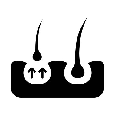 Saç çizgisi ikonu. Folikül, bukleler, saç kökü, büyüme, iğne, tedavi, kayıp, organ nakli, iyileşme, bahşiş bölümü, bakım, deri, sivilce, gözenekler. Sağlık, güzellik, terapi, tıbbi.