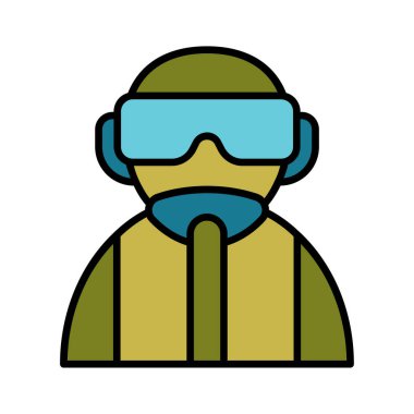 Gaz maskesi çizgisi simgesi olan asker. Koruyucu, askeri, savaş, güvenlik, kimyasal, savaş, maske, savunma, teçhizat, ordu, koruma, biyolojik tehlike, gaz, savunma, güvenlik, nefes alma, tehlikeli, üniforma.