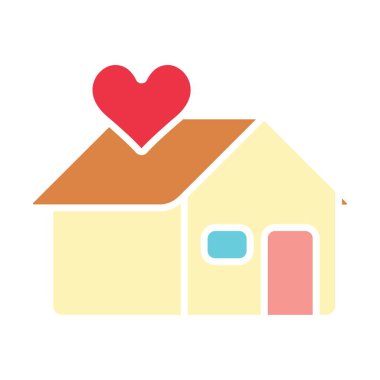 Kalp çizgisi ikonu olan bir ev. Aşk, ev, aile, bakım, güvenlik, ev, sevgi, barınma, ikamet, yaşam, koruma, destek, konfor, kalp, konut, güvenlik, konut, ikon.