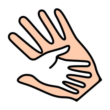 Büyük ve küçük el çizgisi ikonu. Destek, bakım, aile, yardım, koruma, sevgi, eller, bağlantı, topluluk, nezaket, dokunuş, rehberlik, sembol, şefkat, güvenlik, ebeveyn, çocuk, bağ.