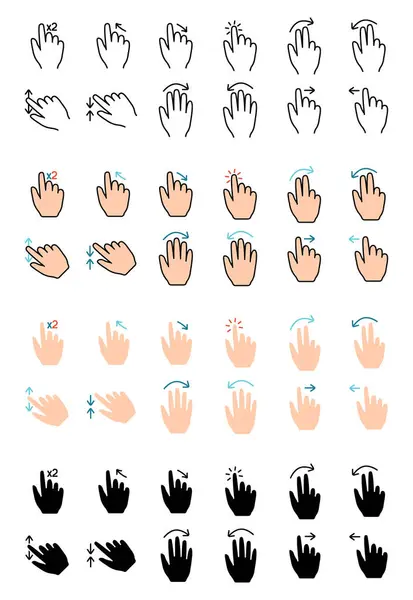 stock vector Gesture set icon. Swipe, tap, doubleclick, rotate, pinch, zoom, scroll, gesture, touchscreen, interaction, user interface, hand movement, multitouch, gesture, swipe, pinch, control