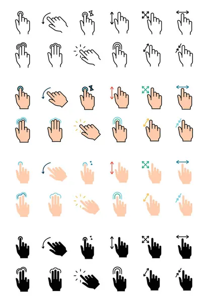 stock vector Gesture set icon. Swipe, tap, doubleclick, rotate, pinch, zoom, scroll, gesture, touchscreen, interaction, user interface, hand movement, multitouch, gesture, swipe, pinch, control