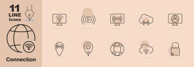 Bağlantı simgesi. Globe, monitör, oyun, bulut, kullanıcı, wifi, konum, internet, ağ, güvenlik, iletişim, teknoloji, çevrimiçi, dijital, yayın, küresel, multimedya, veri, bilgi