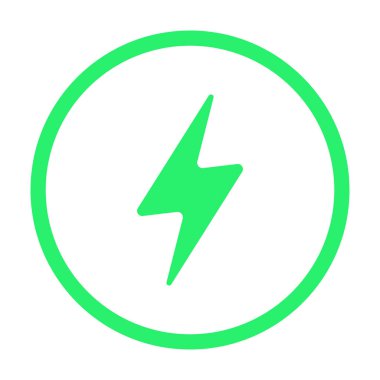 Şarj işareti. Yıldırım etrafında daireler çiziyor. Elektrik, yeşil enerji, çevre dostu, ekoloji, şarj edilebilir enerji, güç kaynağı, pil biriktirici, elektrikli araba istasyonu, hızlı şarj, turbo, temiz çevre