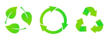 Azalt, tekrar kullan, geri dönüştür. Yeşil dairesel oklar, üçgen, yapraklar, temiz çevre, kirlilik, gezegeni kurtarmak, ekoloji, doğa, sıfır atık, eko, biyolojik çözünebilir malzemeler, organik, mikro plastikler
