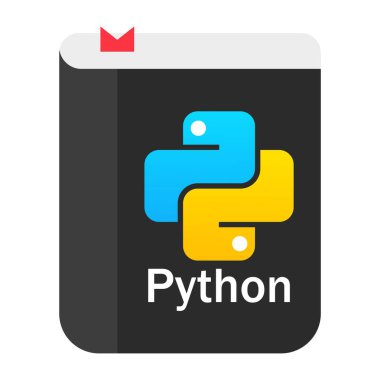 Python programming language tutorial. Textbook, red bookmark, writing programs, coding, programmer, manual, software development, developer, express courses, studying, education, educational materials clipart svg vector 