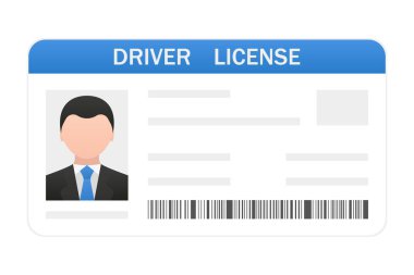 Ehliyet. Kimlik, kimlik kartı, kimlik doğrulama, kategori, fotoğraf, kişisel veri, barkod, belge, motorlu taşıt kullanma hakkı, bilgi, plastik. Vektör illüstrasyonu