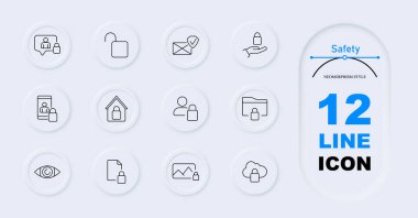 Güvenlik simgesi. Kullanıcı kilidi, kilidi aç, güvenli mesaj, el kilidi, ev kilidi, göz, belge, görüntü, bulut kilidi. Gizlilik, veri koruması, kullanıcı güvenliği, ev güvenliği, çevrimiçi koruma, şifreleme