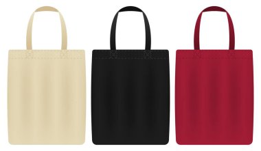 Tote bags. Fabric, reusable, eco-friendly, shopping, canvas, textile, carry, sustainable, black, red, beige, minimalist, accessory, fashion, simple, practical, branding. clipart