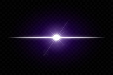 Parlak ışık parlıyor. Yatay mercek parlaması, mor parlaklık, ışıltı, parıltı, yıldız patlaması, enerji, soyut ışık efekti, ışıltı, ışıltı, parlayan çizgi.