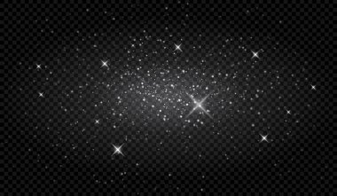 Beyaz parıltılar. Parıltı, parlayan parçacıklar, yıldızlar, neşeli parıltı, sihirli ışık, soyut, ışıltı, ışıltı, ışıltı, kutlama, şeffaf arkaplan, ışıltı, parlak, ışıltı.