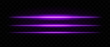 Mor parlak ışık çizgileri. Yatay ışınlar, neon, soyut, parlak çizgiler, fütüristik, enerji, dinamik hareket, parlaklık, aydınlatma efekti, optik ışıltı, lazer, elektrik.