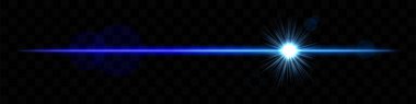 Lens efektli parlak mavi bir ışık parlaması. Parlak patlama, ışıltılı ışın, optik ışıltı, parıldayan ışık, şeffaflık..