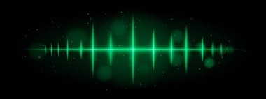 Yeşil titreşim dalgası. Canlı parlayan dalga formu, keskin sivri sivri uçlar, fütüristik ışık tasarımı, dinamik enerji sinyali, soyut aydınlatma, modern dekor, görsel efekt, dağınık parçacıklar.