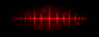 Kırmızı darbe dalgası. Canlı parlayan dalga formu, keskin sivri sivri uçlar, fütüristik ışık tasarımı, dinamik enerji sinyali, soyut aydınlatma, modern dekor, görsel efekt, dağınık parçacıklar.